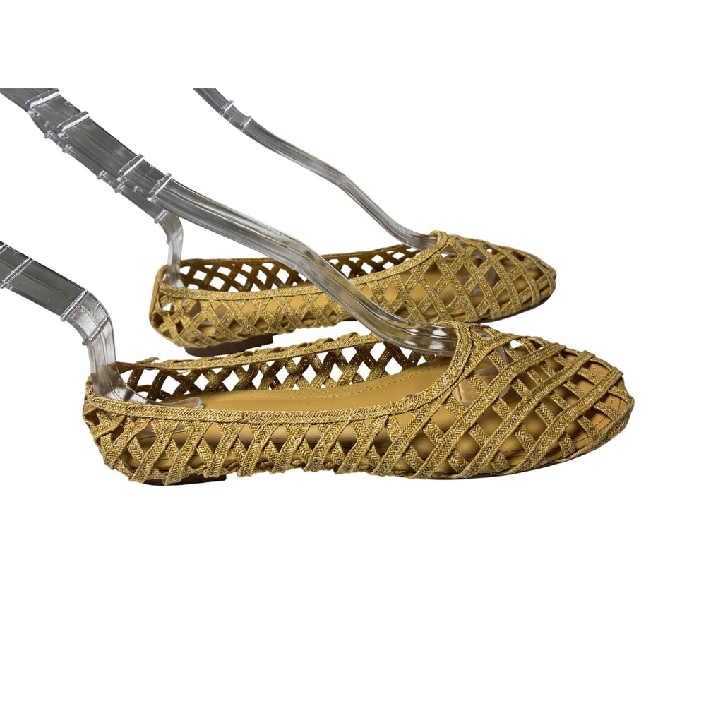 Mango Woven Lattice Ballet Flats Golden Tan Square Toe Shoes EU 37 - Picture 2 of 7